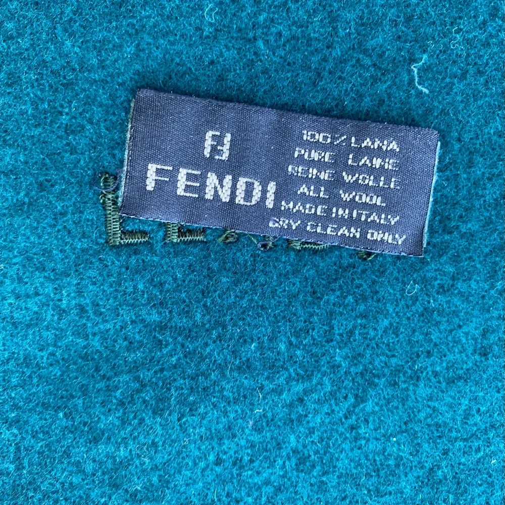 FENDI - VINTAGE Unisex emerald green wool scarf & long fringes, Size: 74…